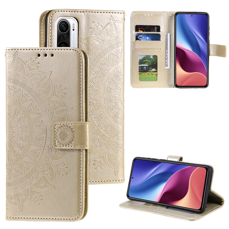 For Xiaomi Redmi K40 Totem Flower Embossed Horizontal Flip TPU + PU Leather Case with Holder & Card Slots & Wallet