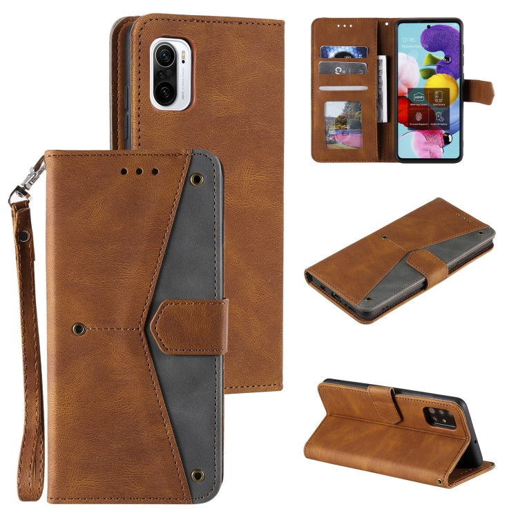 For Xiaomi Redmi K40 Stitching Calf Texture Horizontal Flip Leather Case with Holder & Card Slots & Wallet