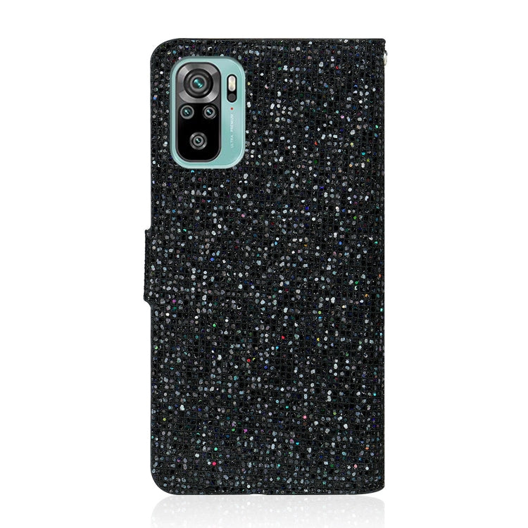 For Xiaomi Redmi Note 10 4G Glitter Powder Horizontal Flip Leather Case with Card Slots & Holder & Lanyard