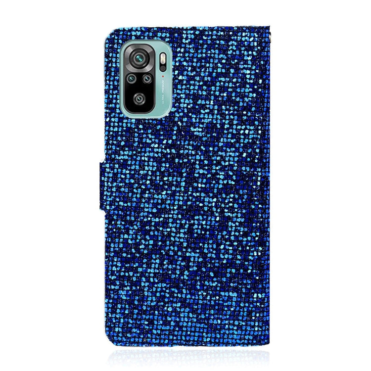 For Xiaomi Redmi Note 10 4G Glitter Powder Horizontal Flip Leather Case with Card Slots & Holder & Lanyard