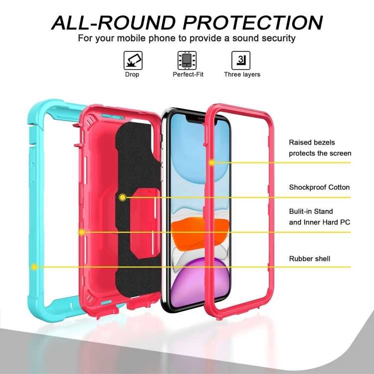 For iPhone 11 PC + Rubber 3-layers Shockproof Protective Case with Rotating Holder