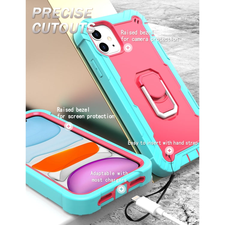 For iPhone 11 PC + Rubber 3-layers Shockproof Protective Case with Rotating Holder