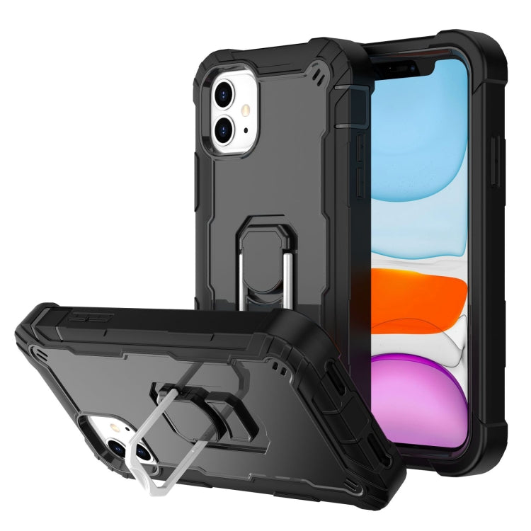 For iPhone 11 PC + Rubber 3-layers Shockproof Protective Case with Rotating Holder