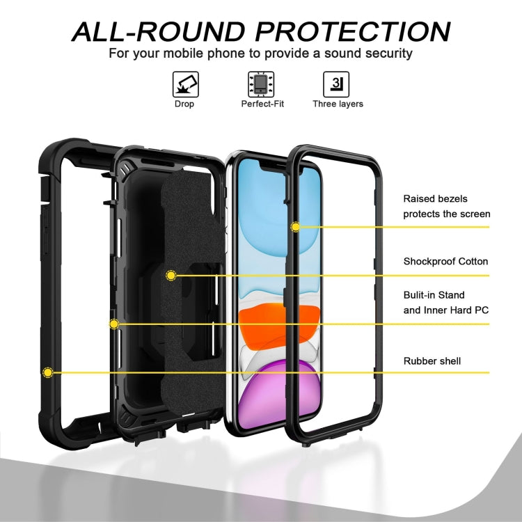For iPhone 11 PC + Rubber 3-layers Shockproof Protective Case with Rotating Holder