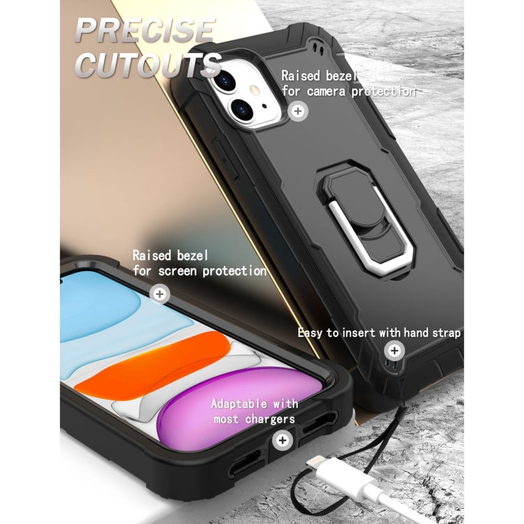 For iPhone 11 PC + Rubber 3-layers Shockproof Protective Case with Rotating Holder