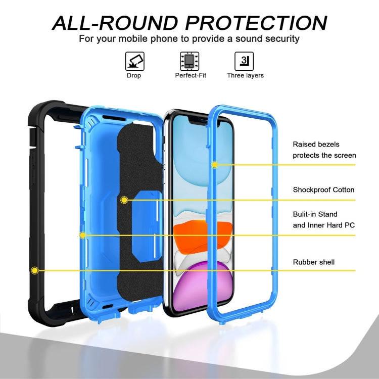 For iPhone 11 PC + Rubber 3-layers Shockproof Protective Case with Rotating Holder