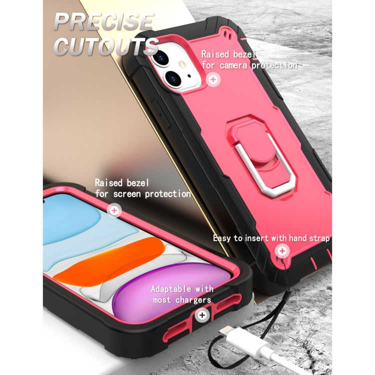 For iPhone 11 PC + Rubber 3-layers Shockproof Protective Case with Rotating Holder