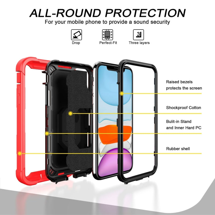 For iPhone 11 PC + Rubber 3-layers Shockproof Protective Case with Rotating Holder
