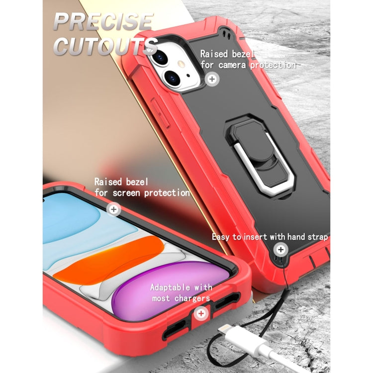 For iPhone 11 PC + Rubber 3-layers Shockproof Protective Case with Rotating Holder