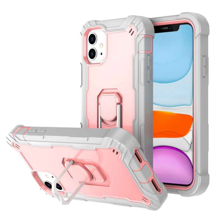 For iPhone 11 PC + Rubber 3-layers Shockproof Protective Case with Rotating Holder