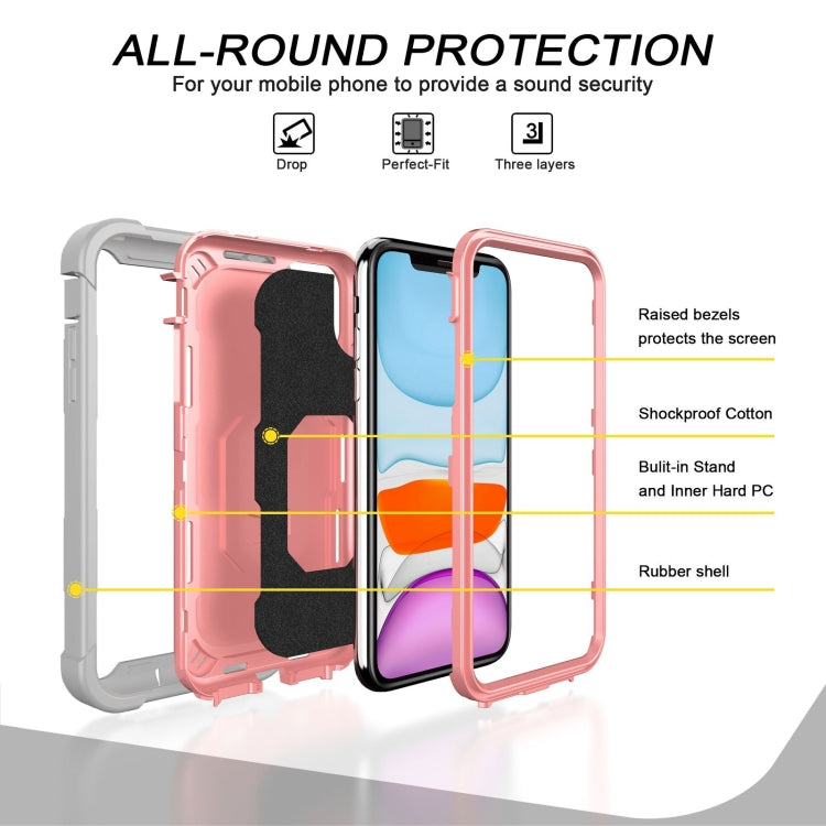 For iPhone 11 PC + Rubber 3-layers Shockproof Protective Case with Rotating Holder