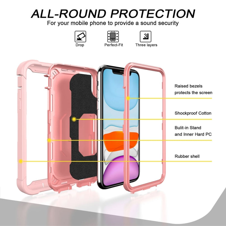 For iPhone 11 PC + Rubber 3-layers Shockproof Protective Case with Rotating Holder