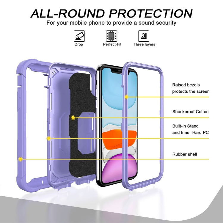 For iPhone 11 PC + Rubber 3-layers Shockproof Protective Case with Rotating Holder