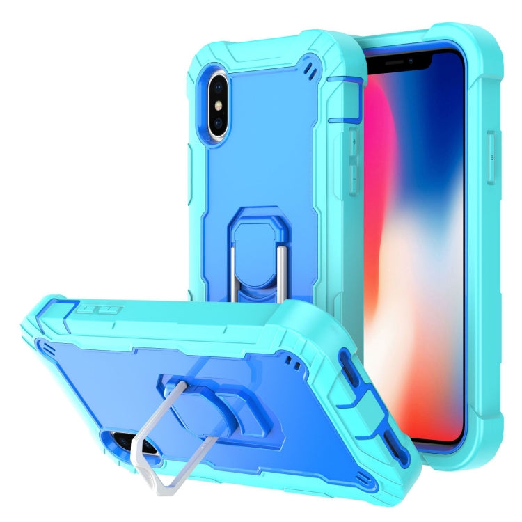 For iPhone X / XS PC + Rubber 3-layers Shockproof Protective Case with Rotating Holder