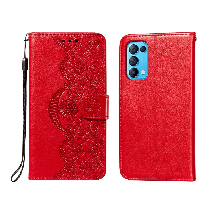 For OPPO Find X3 Lite / Reno5 5G Flower Vine Embossing Pattern Horizontal Flip Leather Case with Card Slot & Holder & Wallet & Lanyard