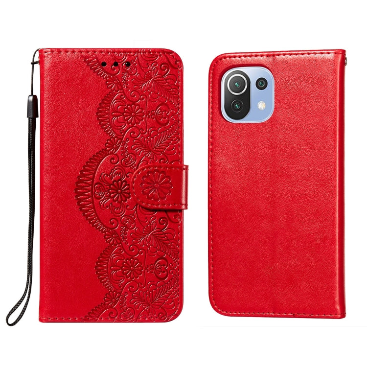 For Xiaomi Mi 11 Lite Flower Vine Embossing Pattern Horizontal Flip Leather Case with Card Slot & Holder & Wallet & Lanyard