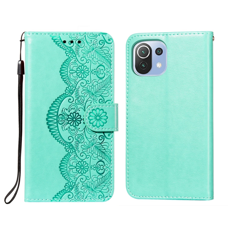 For Xiaomi Mi 11 Lite Flower Vine Embossing Pattern Horizontal Flip Leather Case with Card Slot & Holder & Wallet & Lanyard