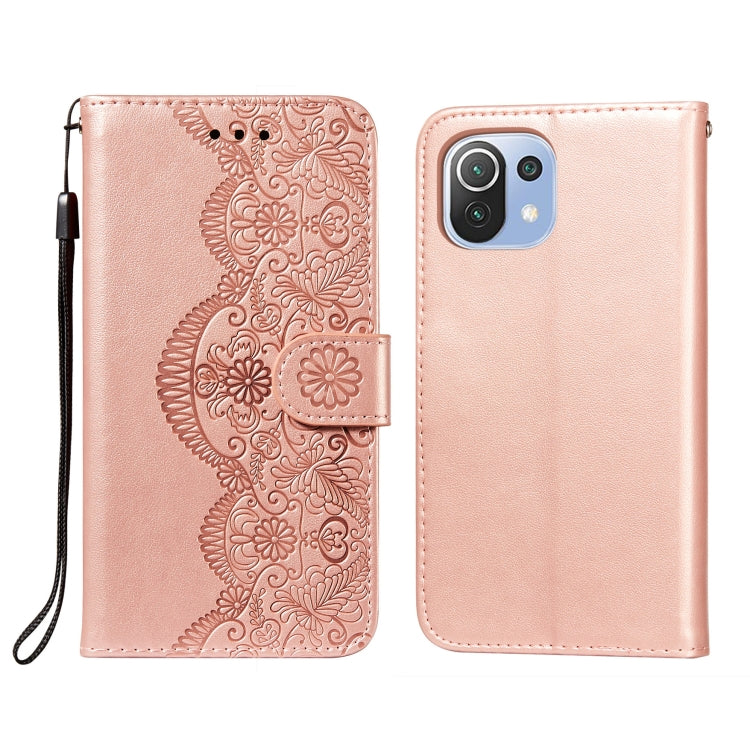 For Xiaomi Mi 11 Lite Flower Vine Embossing Pattern Horizontal Flip Leather Case with Card Slot & Holder & Wallet & Lanyard