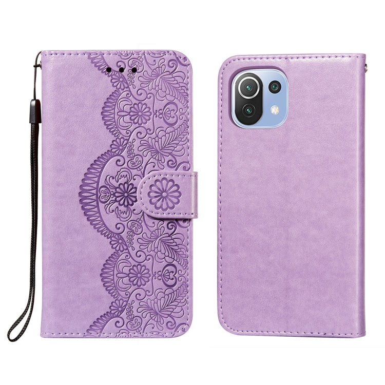 For Xiaomi Mi 11 Lite Flower Vine Embossing Pattern Horizontal Flip Leather Case with Card Slot & Holder & Wallet & Lanyard