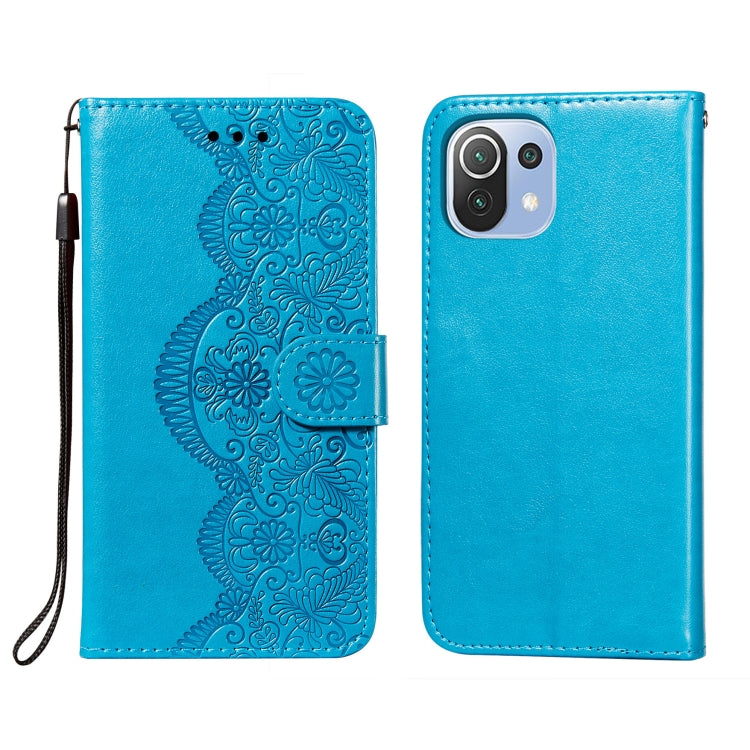For Xiaomi Mi 11 Lite Flower Vine Embossing Pattern Horizontal Flip Leather Case with Card Slot & Holder & Wallet & Lanyard