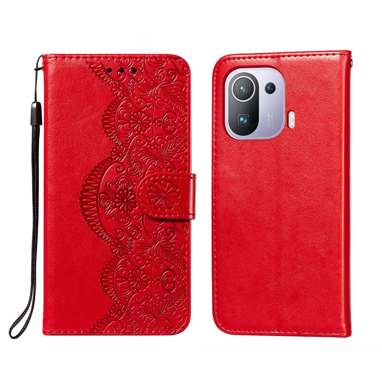 For Xiaomi Mi 11 Pro Flower Vine Embossing Pattern Horizontal Flip Leather Case with Card Slot & Holder & Wallet & Lanyard