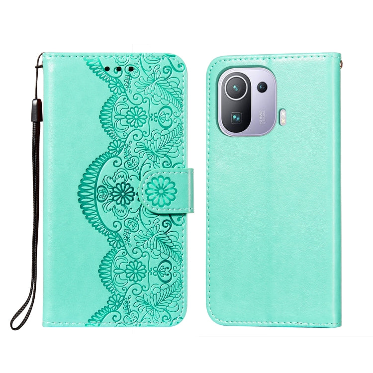 For Xiaomi Mi 11 Pro Flower Vine Embossing Pattern Horizontal Flip Leather Case with Card Slot & Holder & Wallet & Lanyard