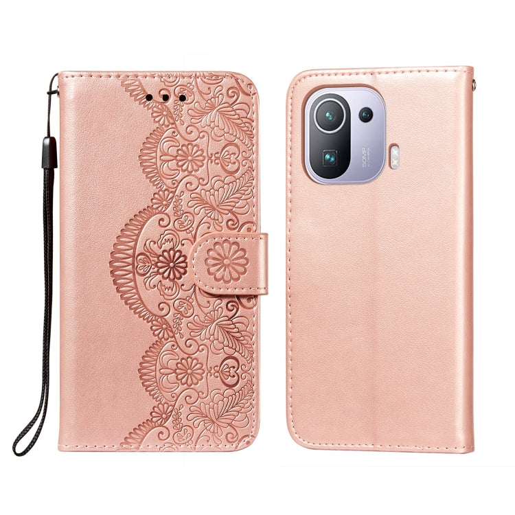 For Xiaomi Mi 11 Pro Flower Vine Embossing Pattern Horizontal Flip Leather Case with Card Slot & Holder & Wallet & Lanyard