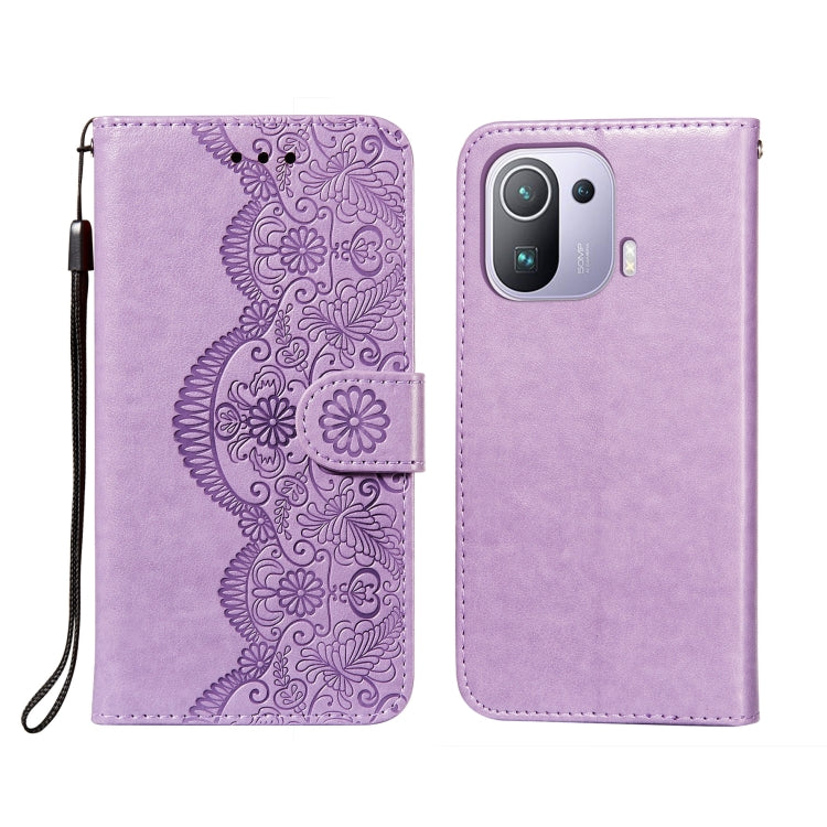 For Xiaomi Mi 11 Pro Flower Vine Embossing Pattern Horizontal Flip Leather Case with Card Slot & Holder & Wallet & Lanyard