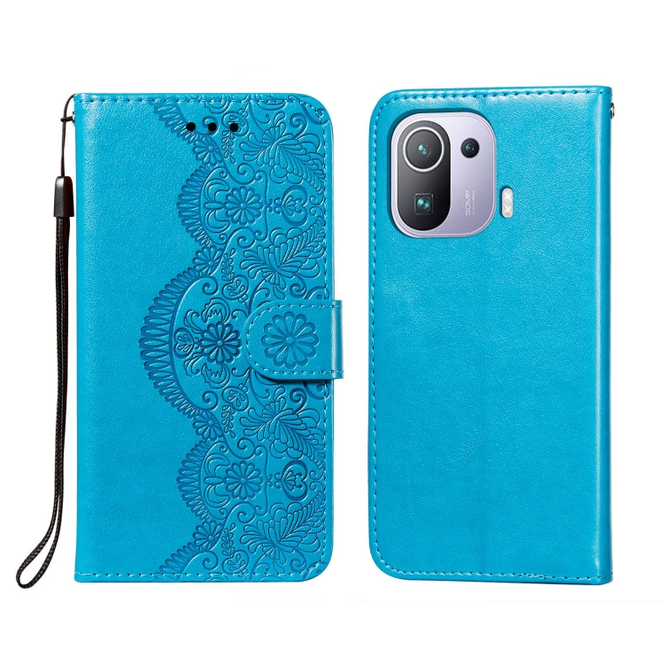 For Xiaomi Mi 11 Pro Flower Vine Embossing Pattern Horizontal Flip Leather Case with Card Slot & Holder & Wallet & Lanyard