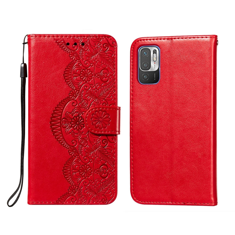 For Xiaomi Redmi Note 10 5G Flower Vine Embossing Pattern Horizontal Flip Leather Case with Card Slot & Holder & Wallet & Lanyard