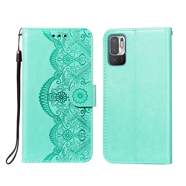 For Xiaomi Redmi Note 10 5G Flower Vine Embossing Pattern Horizontal Flip Leather Case with Card Slot & Holder & Wallet & Lanyard