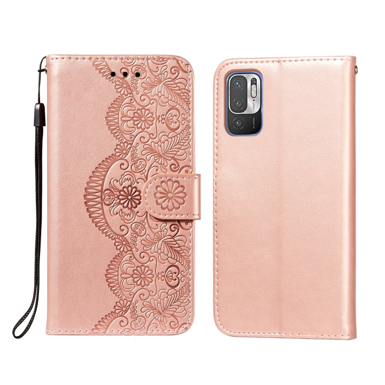 For Xiaomi Redmi Note 10 5G Flower Vine Embossing Pattern Horizontal Flip Leather Case with Card Slot & Holder & Wallet & Lanyard