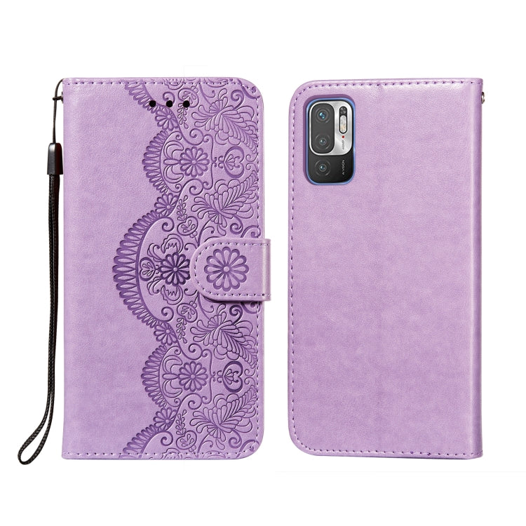 For Xiaomi Redmi Note 10 5G Flower Vine Embossing Pattern Horizontal Flip Leather Case with Card Slot & Holder & Wallet & Lanyard