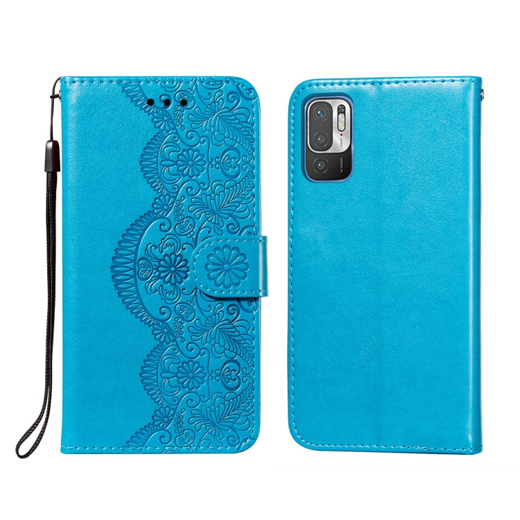 For Xiaomi Redmi Note 10 5G Flower Vine Embossing Pattern Horizontal Flip Leather Case with Card Slot & Holder & Wallet & Lanyard