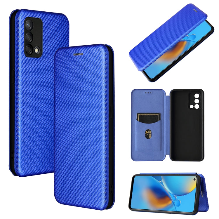 For OPPO F19 / A74 4G Carbon Fiber Texture Horizontal Flip TPU + PC + PU Leather Case with Card Slot