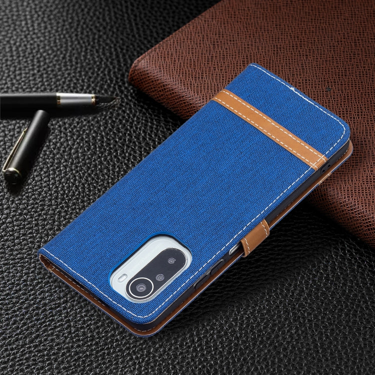 For Xiaomi Mi 11i / Poco F3 / Redmi K40 Color Matching Denim Texture Horizontal Flip Leather Case with Holder & Card Slots & Wallet & Lanyard