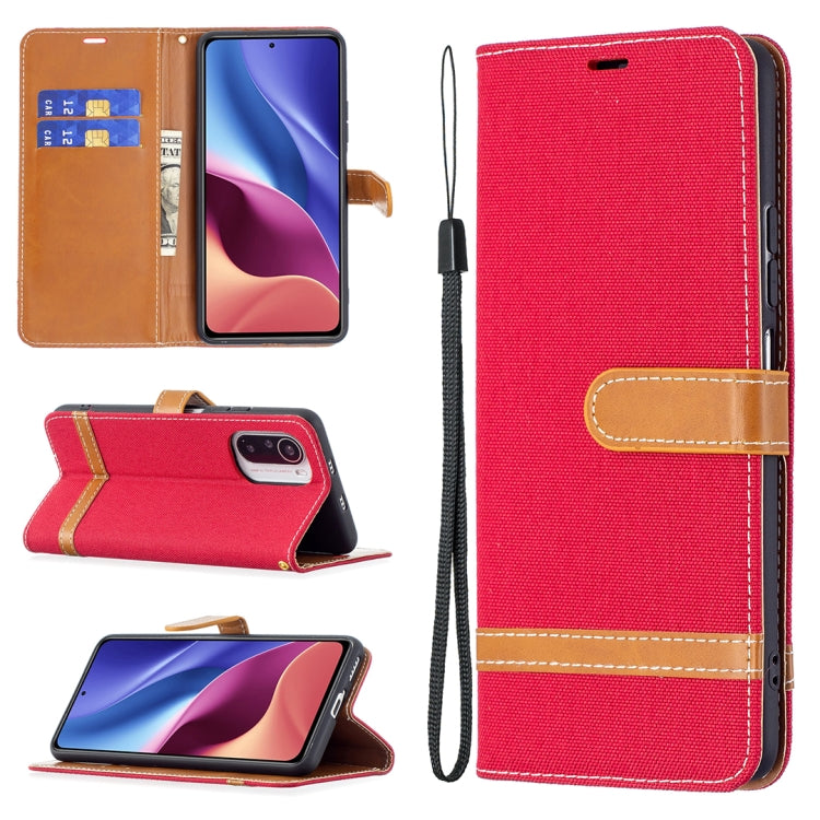 For Xiaomi Mi 11i / Poco F3 / Redmi K40 Color Matching Denim Texture Horizontal Flip Leather Case with Holder & Card Slots & Wallet & Lanyard