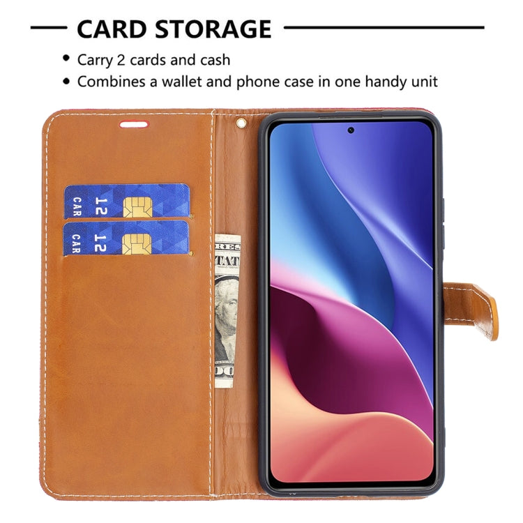 For Xiaomi Mi 11i / Poco F3 / Redmi K40 Color Matching Denim Texture Horizontal Flip Leather Case with Holder & Card Slots & Wallet & Lanyard