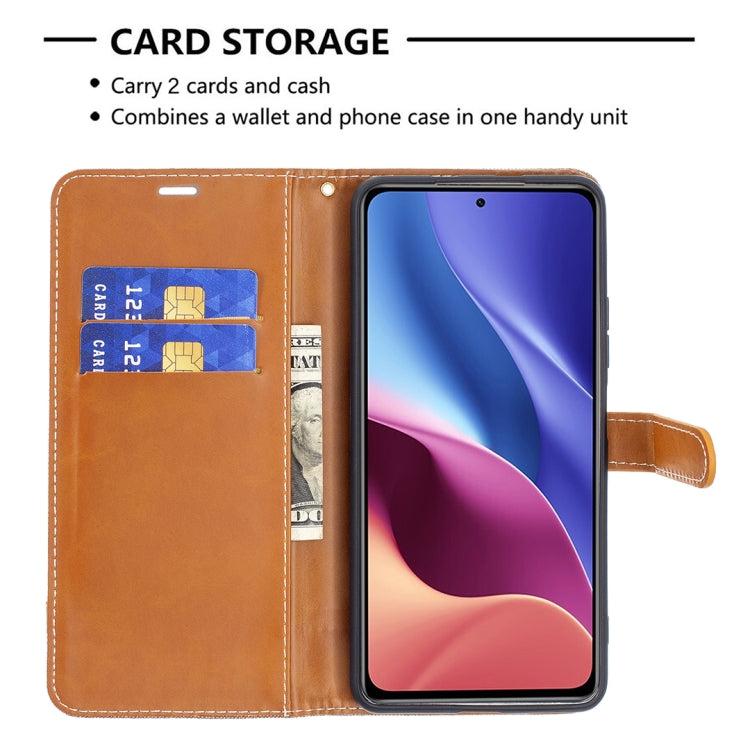 For Xiaomi Mi 11i / Poco F3 / Redmi K40 Color Matching Denim Texture Horizontal Flip Leather Case with Holder & Card Slots & Wallet & Lanyard