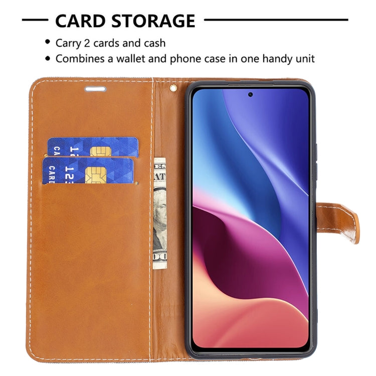 For Xiaomi Mi 11i / Poco F3 / Redmi K40 Color Matching Denim Texture Horizontal Flip Leather Case with Holder & Card Slots & Wallet & Lanyard