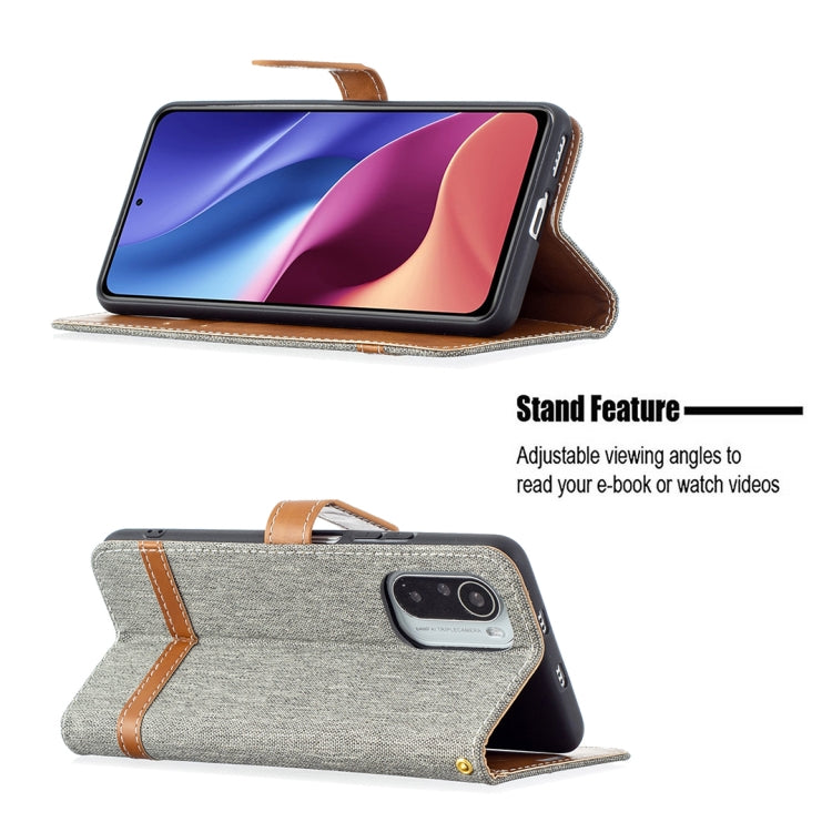 For Xiaomi Mi 11i / Poco F3 / Redmi K40 Color Matching Denim Texture Horizontal Flip Leather Case with Holder & Card Slots & Wallet & Lanyard