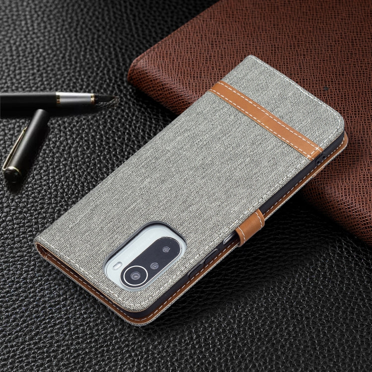 For Xiaomi Mi 11i / Poco F3 / Redmi K40 Color Matching Denim Texture Horizontal Flip Leather Case with Holder & Card Slots & Wallet & Lanyard