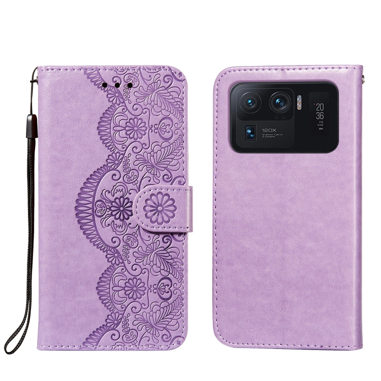 For Xiaomi Mi 11 Ultra Flower Vine Embossing Pattern Horizontal Flip Leather Case with Card Slot & Holder & Wallet & Lanyard