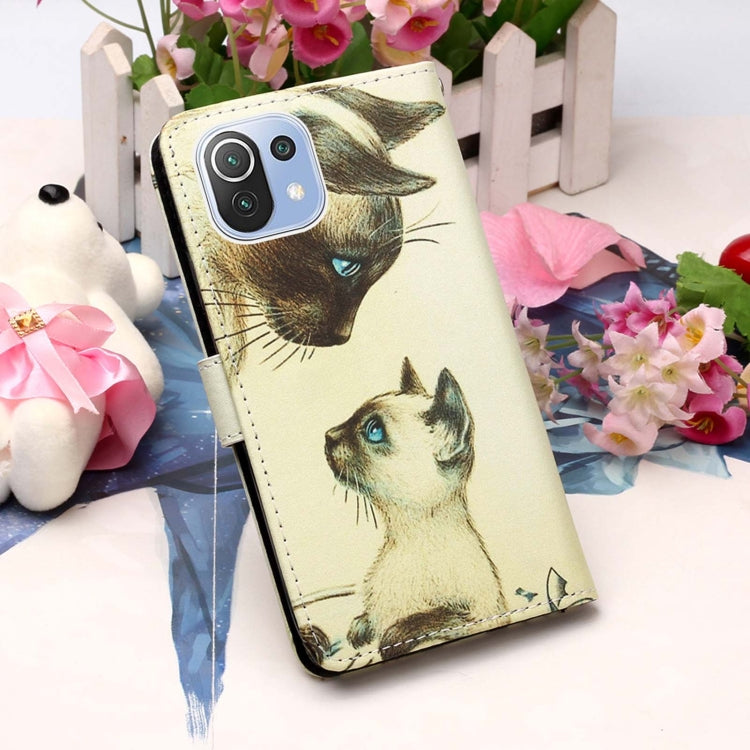 For Xiaomi Mi 11 Lite Colored Drawing Pattern Plain Weave Horizontal Flip Leather Case with Holder & Card Slot & Wallet & Lanyard