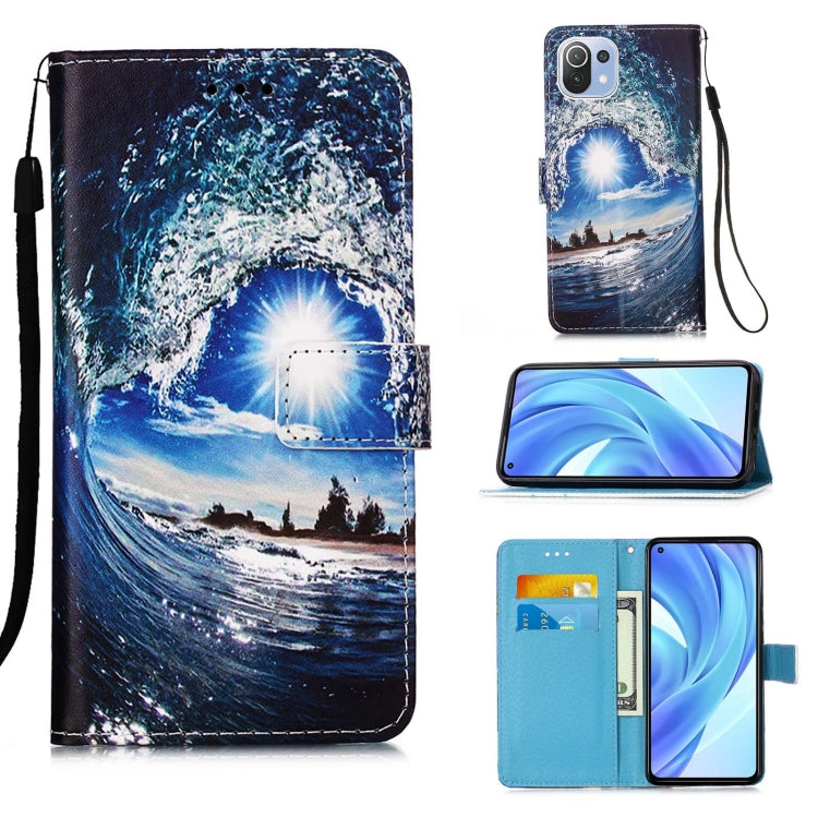 For Xiaomi Mi 11 Lite Colored Drawing Pattern Plain Weave Horizontal Flip Leather Case with Holder & Card Slot & Wallet & Lanyard