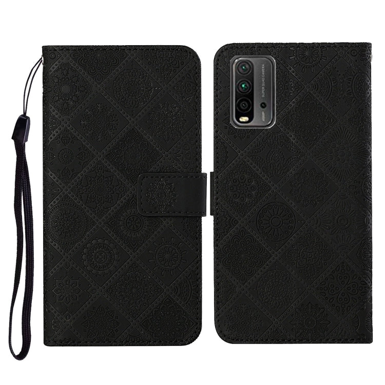 For Xiaomi Redmi 9T Ethnic Style Embossed Pattern Horizontal Flip Leather Case with Holder & Card Slots & Wallet & Lanyard
