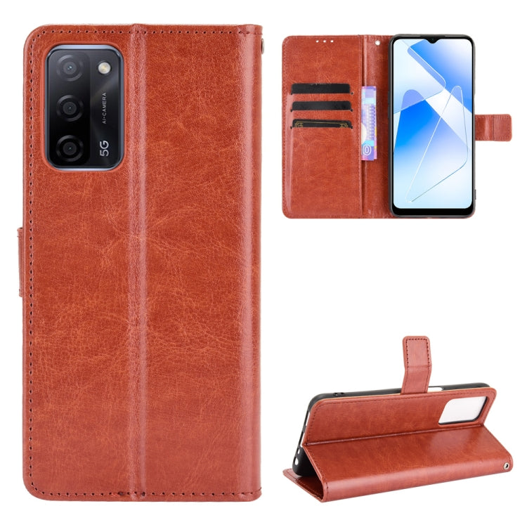 For OPPO A55 5G / A53s 5G Crazy Horse Texture Horizontal Flip Leather Case with Holder & Card Slots & Lanyard