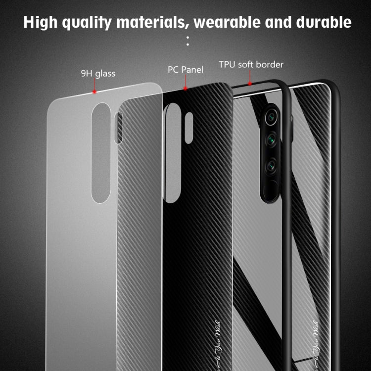 For Xiaomi Redmi Note 8 Pro Carbon Fiber Texture Gradient Color Glass Case