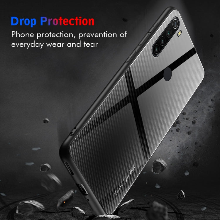 For Xiaomi Redmi Note 8 Carbon Fiber Texture Gradient Color Glass Case