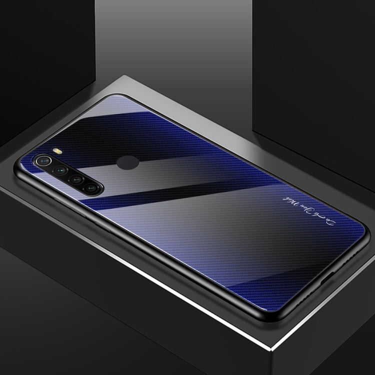 For Xiaomi Redmi Note 8 Carbon Fiber Texture Gradient Color Glass Case